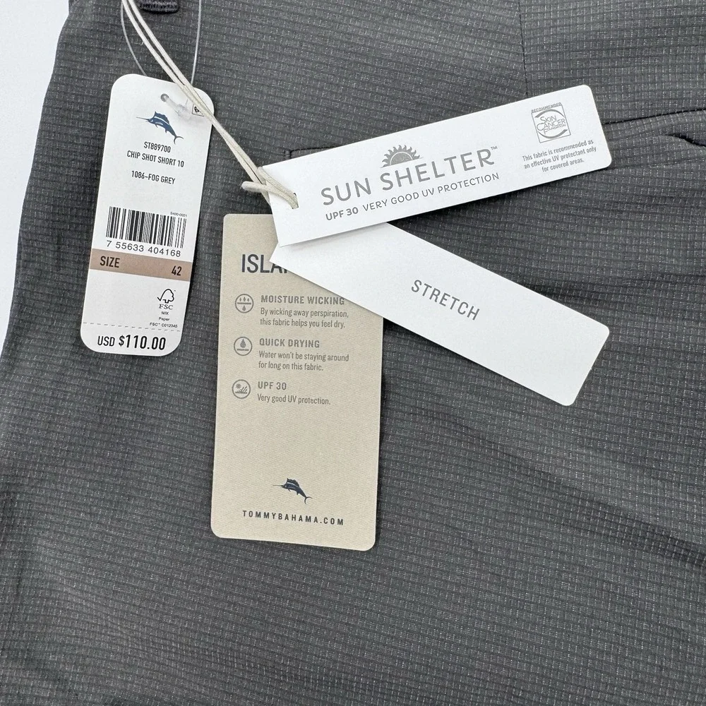 Tommy Bahama Mens Short 42 Fog Grey Island Zone Golf Stretch NWT